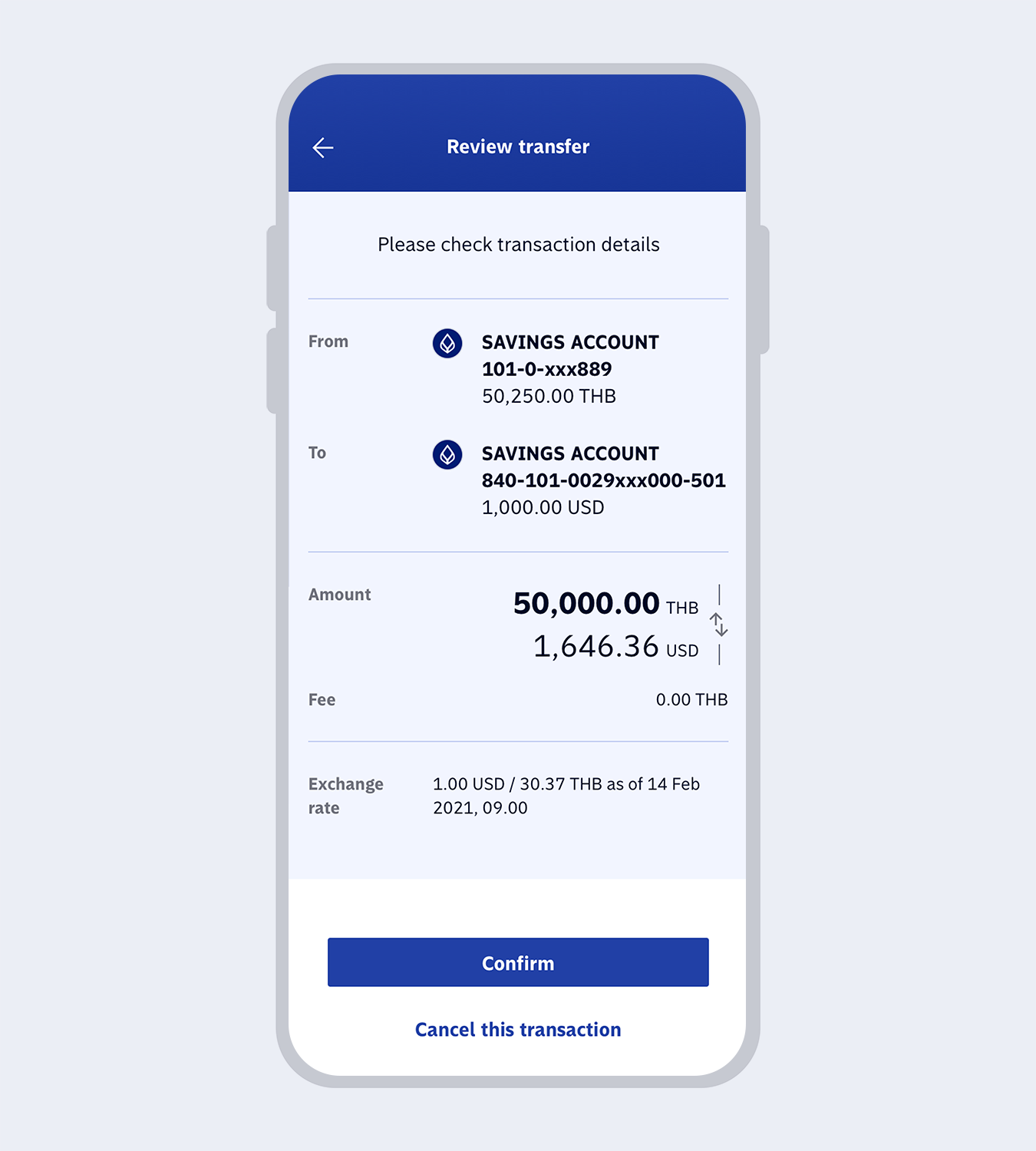 Bangkok Bank Exchange Rate FCD e-Savings account