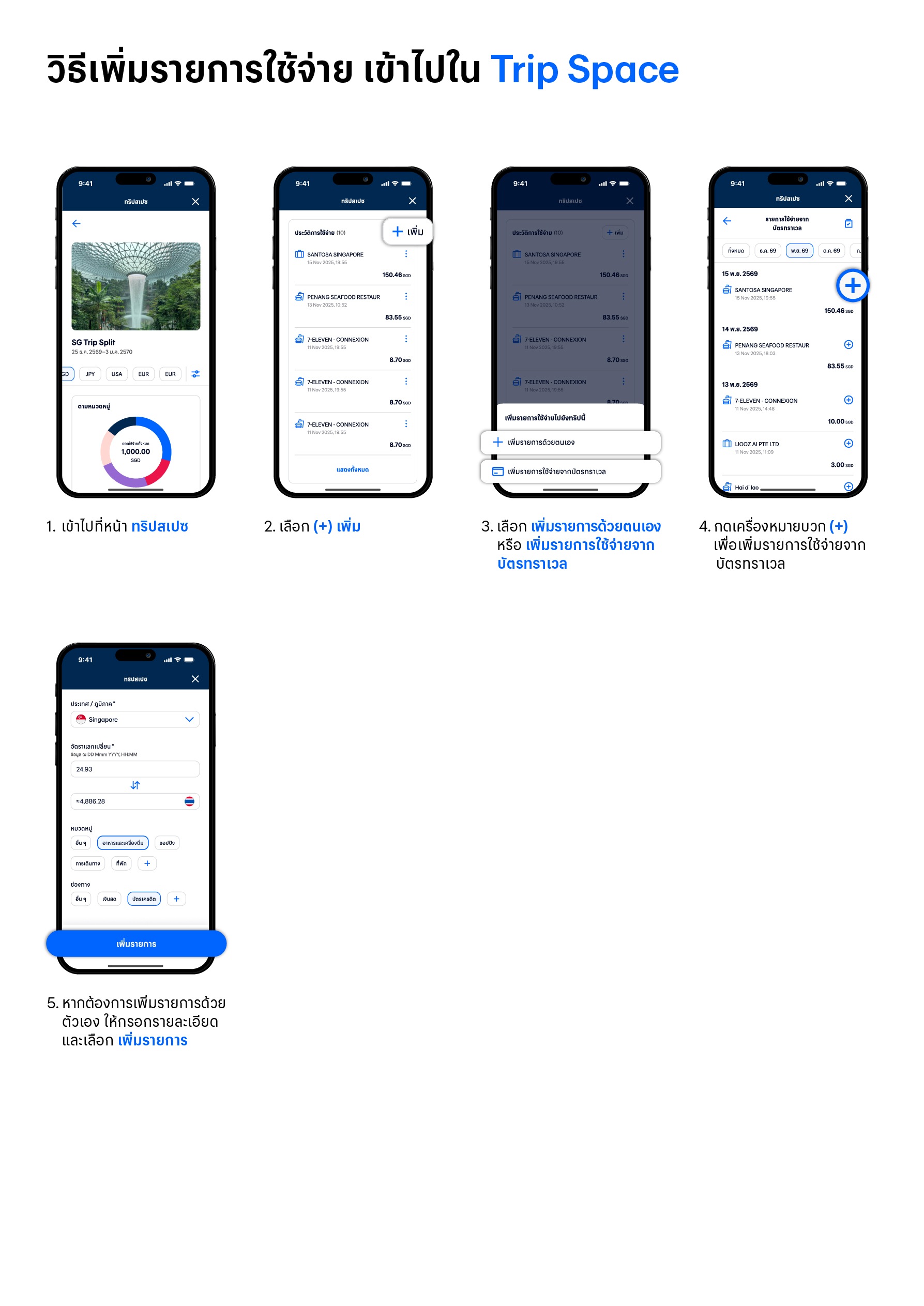 วิธีเพิ่มรายการใช้จ่าย Trip Space